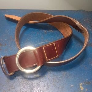 Elegant Brown Leather Belt with Silver Ring Buckle